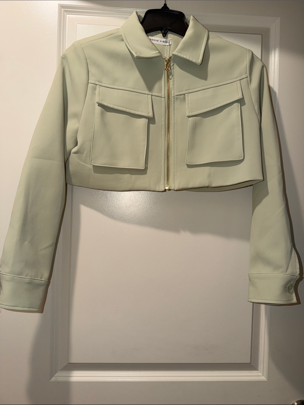 Cropped Sage Utility Jacket with Front Pockets